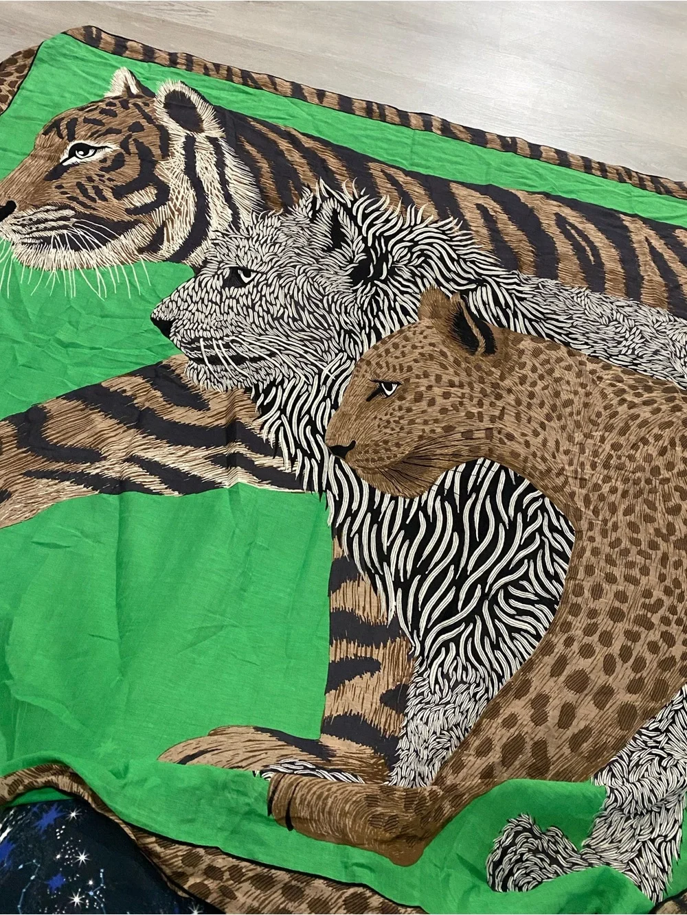 Inoui Editions Cheetah Square Large Big Cats Luxury Scarf - Green